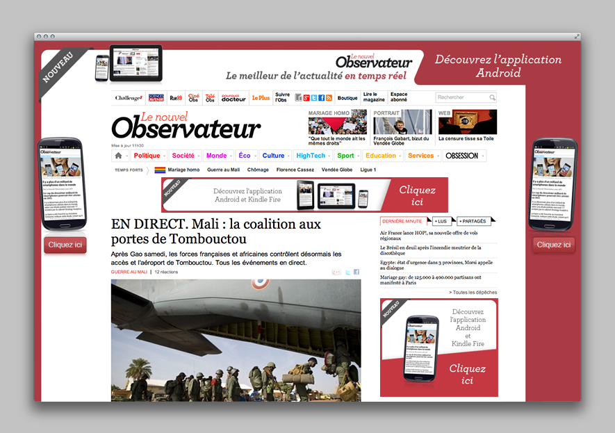 L'Obs - campagne publicitaire digitale Web - Mobile